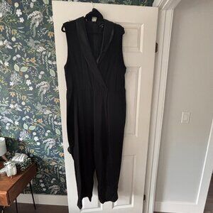 Tuxedo Collar Jumpsuit with Waist Tie